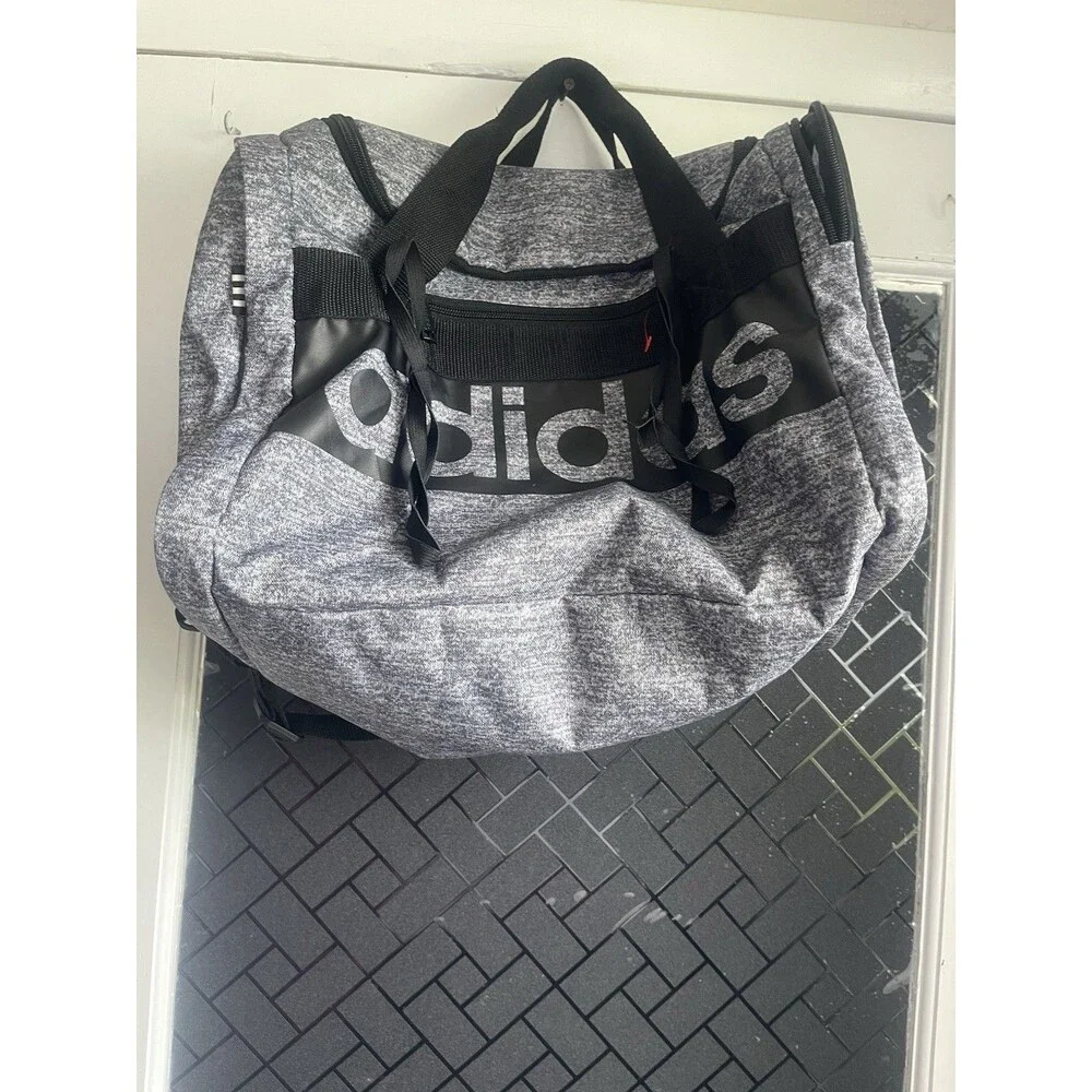 Adidas Defender Medium  Black Gray  Duffel Bag  Logo Shoulder STrap Travel Sport